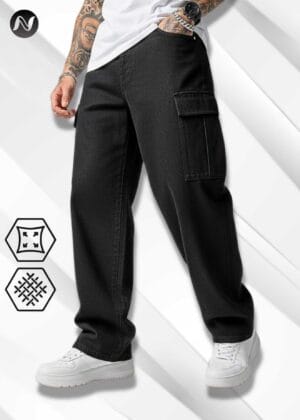 N Club Jeans "Vanguard" Urban Cargo Jeans for Men - Washed Black Loose Fit